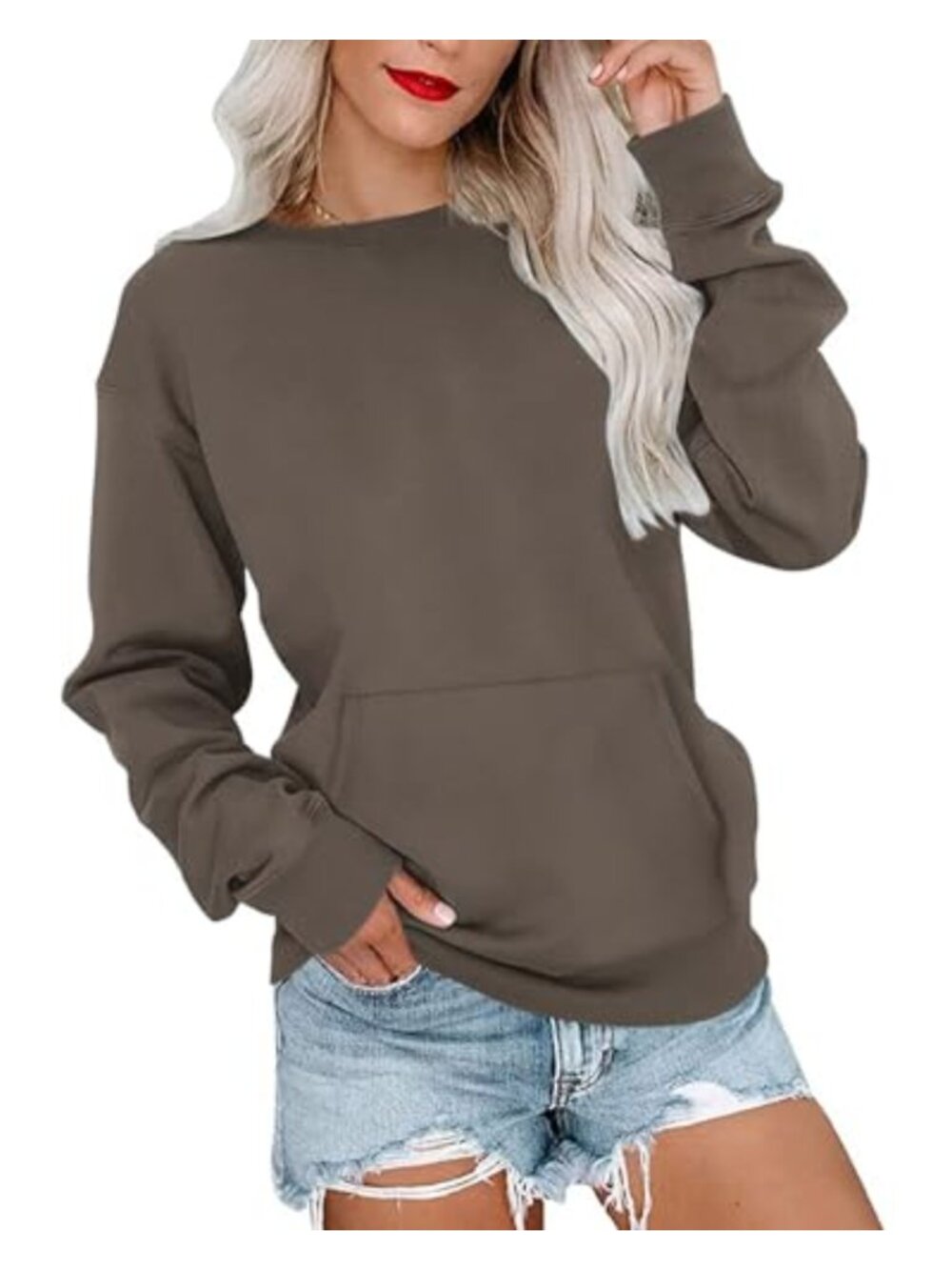 Women's Crewneck Sweatshirt Long Sleeve Pullover Top with Pocket